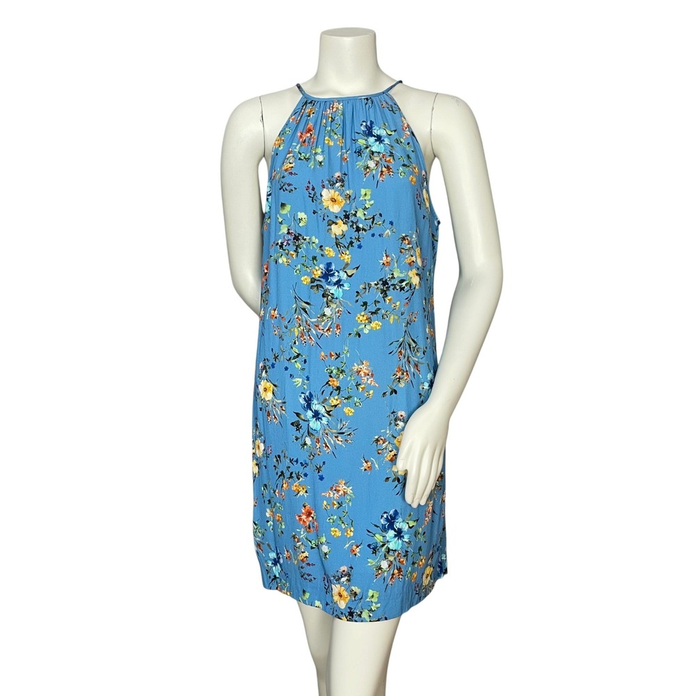 Fifteen Twenty Floral Dress Blue Halter Tank Shift Size Medium Viscose Women